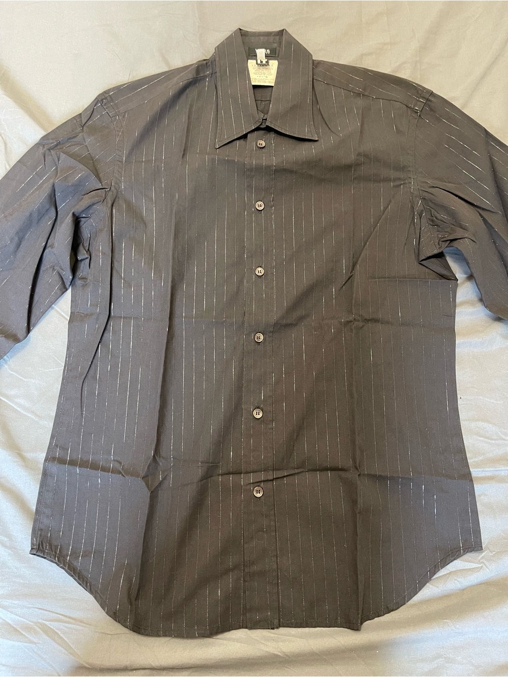Versace Men's Black Pinstripe Long-Sleeve Dress Shirt - Picture 3 of 5